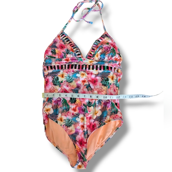 OP One Piece Swimsuit Bathing Suit Tropical Floral Cut Out Detail Vintage Size M - Picture 4 of 7